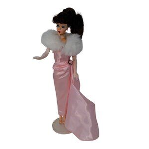 Vintage 1995 Enchanted Evening Barbie Doll #15407 in Pink Satin Gown & Fur Stole